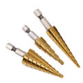 3PCS Titanium Step Drill Bit Set Multiple Hole Step Drill High Speed Steel Total 24 Sizes 3-12mm/4-12mm/ 4-20mm Drilling Tool. 