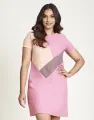 Spring & Summer Round Neck Dress with Colour Blocked. 