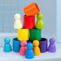 Wood Rainbow Blocks Building Stacking Game Block Puzzles Wooden Rainbow Stacker Montessori Educational Wooden Toy. 