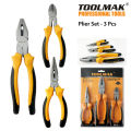 Plier Set - 3 Pcs - Combination Nose Diagonal Cutting Pliers - TOOLMAK. 
