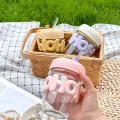 Annil Cute Pastel Color Water Cup with Straw Thick Glass Bottle for Hot and Cold Drinks 350ml. 