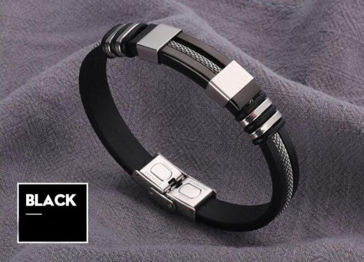 Steel%20Silicone%20Black%20Bracelet%20Men%20Wrist%20Band%20Punk%20Style%20Bracelet%20-%20Image%203