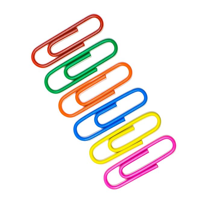 File Clips Plastic Coated pack of 100 file clips in different colours