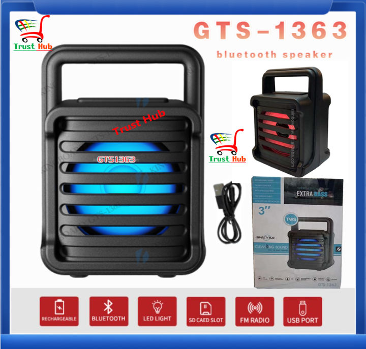 TWS GTS-1363 Speaker Portable Bluetooth 5.0 Wireless Outdoor Loudspeaker  HiFi Stereo Music Speaker Subwoofer Charge Plus Lighting