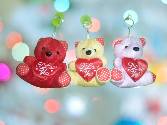 soft mini teddy bear (3 PCS) with hearts for lovely gift, for car hanging soft toy ornament, car decoration teddy bear with high quality material