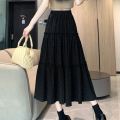 Summer New Korean Style High Waist A Word Cake Dress Design Sense Tree Fungus-like Lacework Patchwork Long Dress Rhinestone Skirt for Women. 