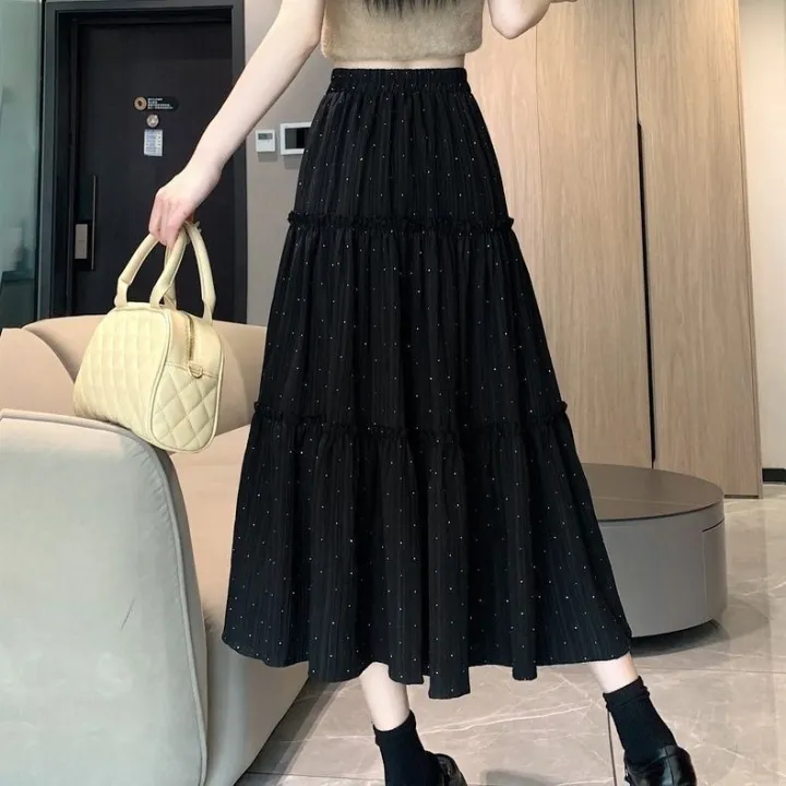 Summer%20New%20Korean%20Style%20High%20Waist%20A%20Word%20Cake%20Dress%20Design%20Sense%20Tree%20Fungus-like%20Lacework%20Patchwork%20Long%20Dress%20Rhinestone%20Skirt%20for%20Women%20-%20Image%206
