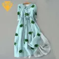 Bohemian Style Dress Bohemian Style Floral Print Midi Dress with Lace-up Strap Fashion Trend Women Lapel Dress. 