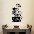 【IKE】Creative Flower Vine Coffee Cup Wall Sticker For Cafe Restaurant Decoration Decals Wallpaper Hand Carved Kitchen Stickers. 