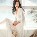 Chiffon Dress 2023 Spring and Summer Half Sleeve Retro High Waist Pure Color Slim Fit Slimming V Lingxian Elegant Female Dress. 