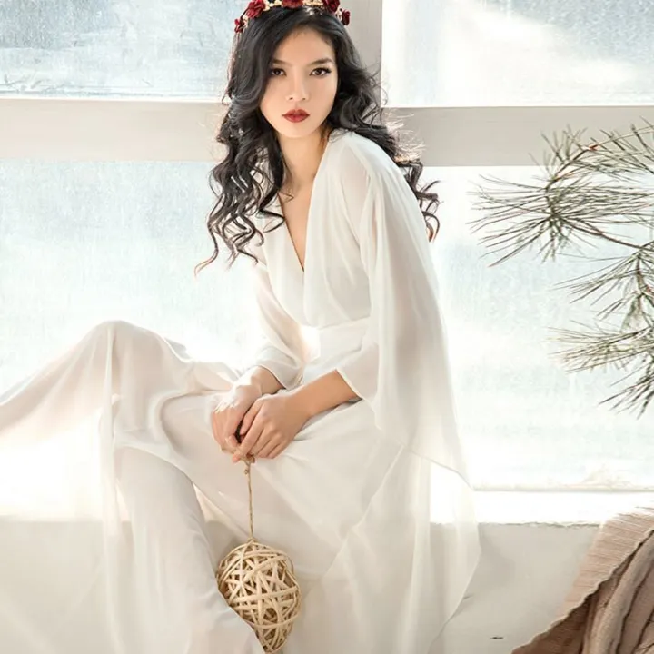 Chiffon%20Dress%202023%20Spring%20and%20Summer%20Half%20Sleeve%20Retro%20High%20Waist%20Pure%20Color%20Slim%20Fit%20Slimming%20V%20Lingxian%20Elegant%20Female%20Dress%20-%20Image%205