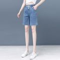 Lyocell Denim Shorts for Women 2023 New Summer High Waist Straight Wide Leg Middle Pants Slimming Thin Fifth Pants. 