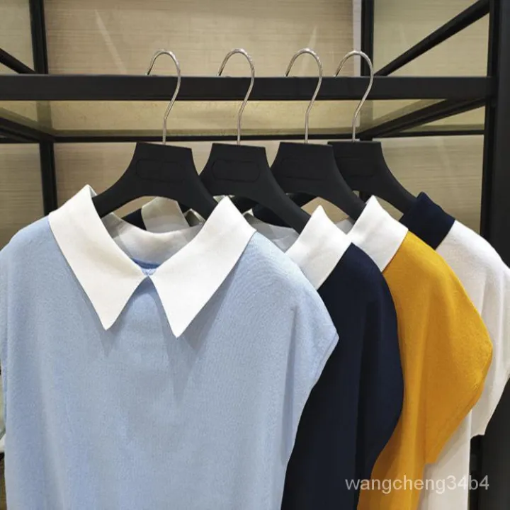 Official%20Website%20Counter%20Girdear%20New%20Women's%20Clothing%202024%20Summer%20Lapels%20Ice%20Silk%20Knitted%20polo%20Shirt%20Half%20Sleeve%20T-shirt%20-%20Image%202