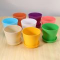 8 Pcs 4 inch Small Plant Pots Colorful Plastic Flower Pots Indoor Plant Pots for Office House Desk with Pallet/Trays (Blue,purple,green,beige,white,pink,orange,apricot). 