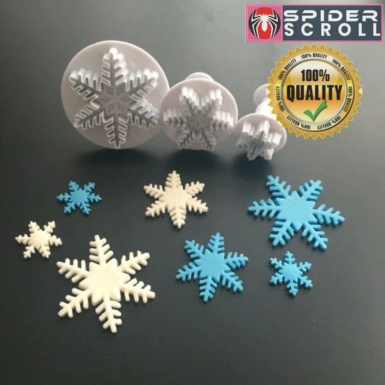 3pcs Christmas Snowflake Cake Plunger Cutters Fondant Tool for Cake Decorating Fondant Icing Cutters