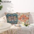 Retro Pillowcase with Invisible Zipper Boho Style Pillowcase Soft Cushion Cover for Couch Sofa Bed Southeast Asian Buyers' Favorite. 