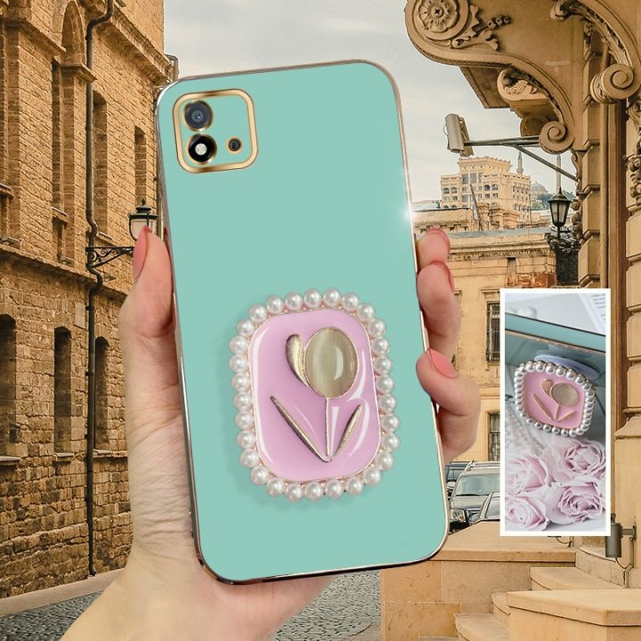 MiniCase%20For%20Realme%20C20A%20Shining%20three-dimensional%20embossed%20pink%20tulip%20pearl%20square%20airbag%20bracket%20back%20cover%20square%20cover%20girls%20and%20boys%20gift%20soft%20hard%20waterproof%20anti-fall%20protective%20sleeve%20ring%20sarise%20-%20Image%202