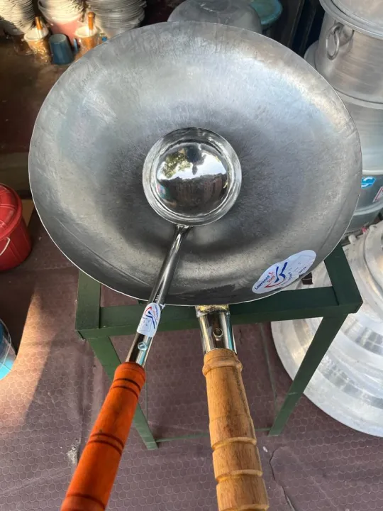 Stainless steel rice pan Wok pan with Large stainless steel spoon (size 18)