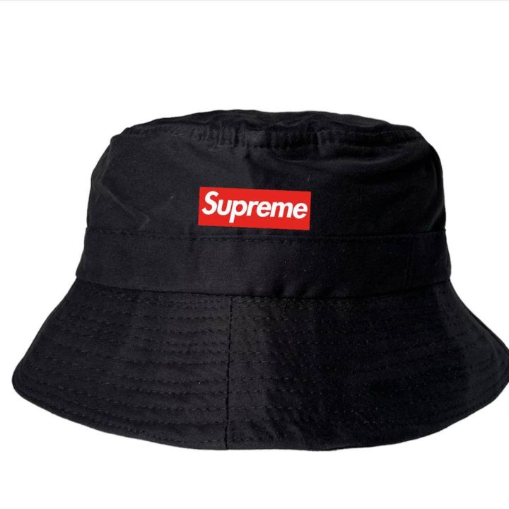 Double Line Cotton Bucket Hat with Logo Black Daraz.lk