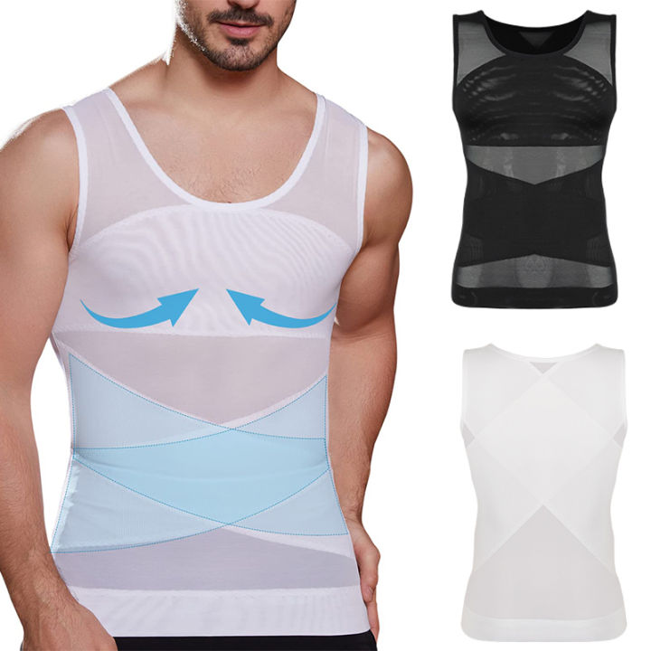 【Big-promotion】 Men Compression Shirt Slimming Undershirt Body Shaper Chest Compression Tummy Control Tank Top Shapewear Underwear