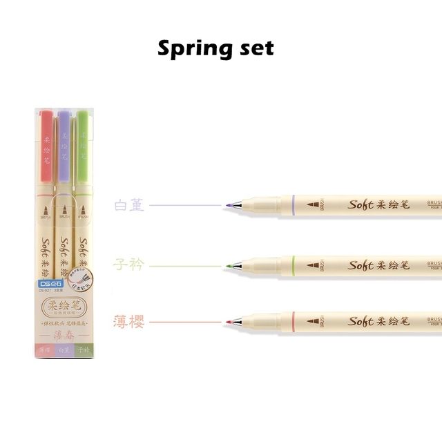 【The Quiet Page】3pcs Four Season Color Soft Brush Sign Pen Set For Drawing Calligraphy Lettering Paint Fine Tip Liner School Art Design A6335