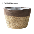 【Miga Plaza】2 In 1 Basket Flower Pot Natural Seagrass Indoor Planter Storage Basket Flower Pot With Waterproof Liner Flower Pots Cover Storage Basket Plant Woven Basket Planter Straw Flower Pot. 