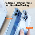 【Non-Yellowing】Sanptoch HD Clear Phone Case For iPhone 12 / 13 / 14 Pro Max Built-in Glass Camera Lens Protector PC Plating Hard Cover Original Slim Casing. 