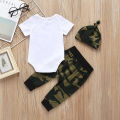 3PCS Baby Boy Clothes Set O-neck Romper+infant Pants+Cap Newborn Outfit. 
