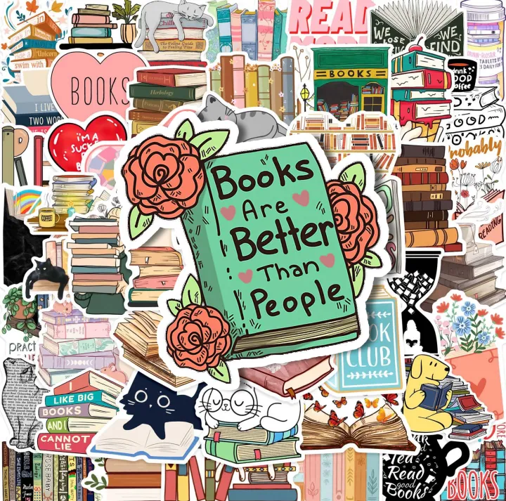 20/40pcs Book Stickers Aesthetic Vintage Reading Books Stickers for Laptop Scrapbook Journal Kids Girls Boys Stickers