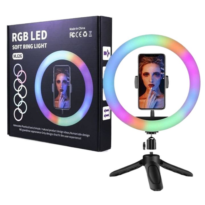 Portable MJ26 10'' RGB Desktop Soft LED Ring Light 16 RGB Colors with Mini Tripod Stand for Making You_Tube | Insta Reels | Photo-Shoot | Live Stream | Makeup Videos