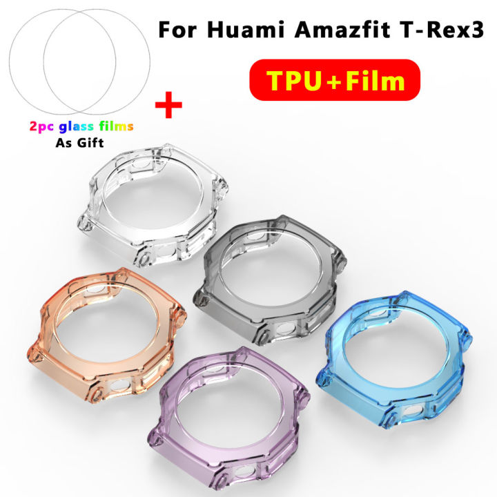 2-in-1 Protective Case + Screen Protector Glass for Amazfit T Rex 3 TRex 3 Smart Watch Bumper Protection Cover Tempered Glass