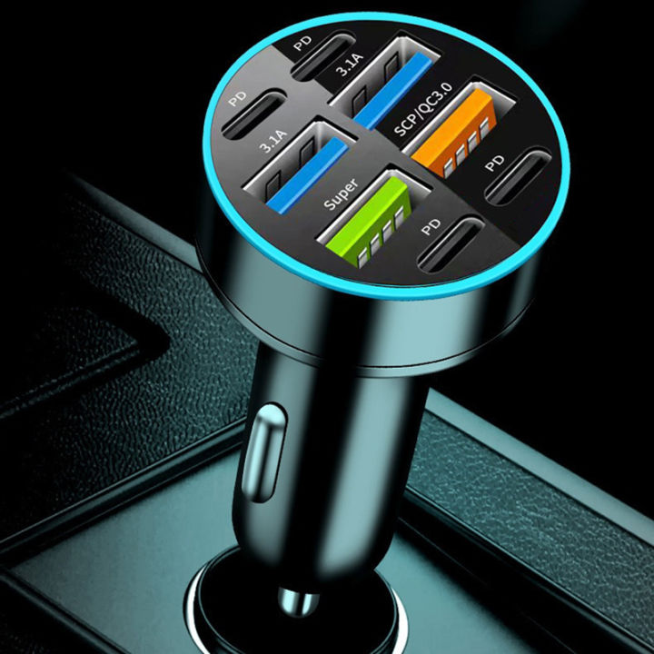 【Top Selling Item】 8-Port Car Charger 4USB+4Type-C PD Charging Truck Vehicles Phone Adapter For Android Phone For