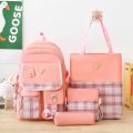 Children's School Backpack 4 Pcs Sets school bags for girls Kids Plaid design Bookbag mochilas Backpack Kawaii Women's Backpack. 