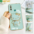 UCUC for Huawei Y9 Prime 2019 Back Cover Cute kitty Mirror Multifunction Folding Bracket Luxury 6D Plating Case Soft Silicone Square Phone Cases. 