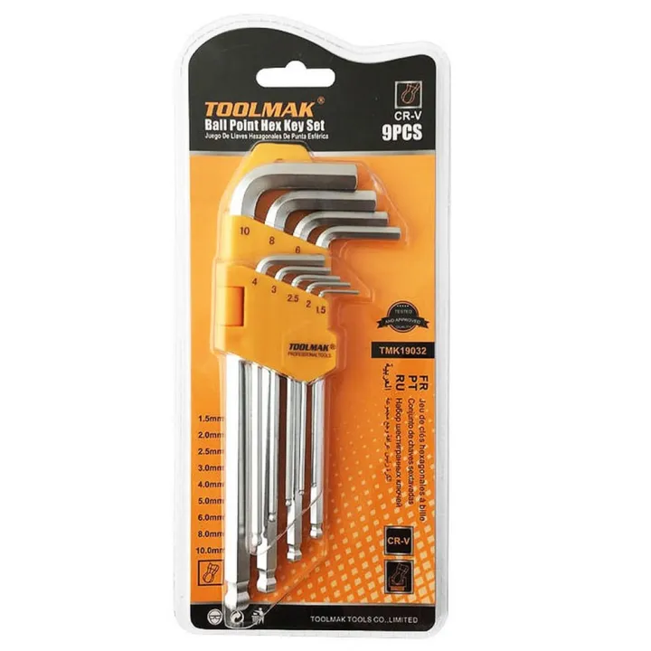 Allen Key Wrench Set - CRV - Hex-Ball End - 9 pcs - 1.5-10mm - TOOLMAK