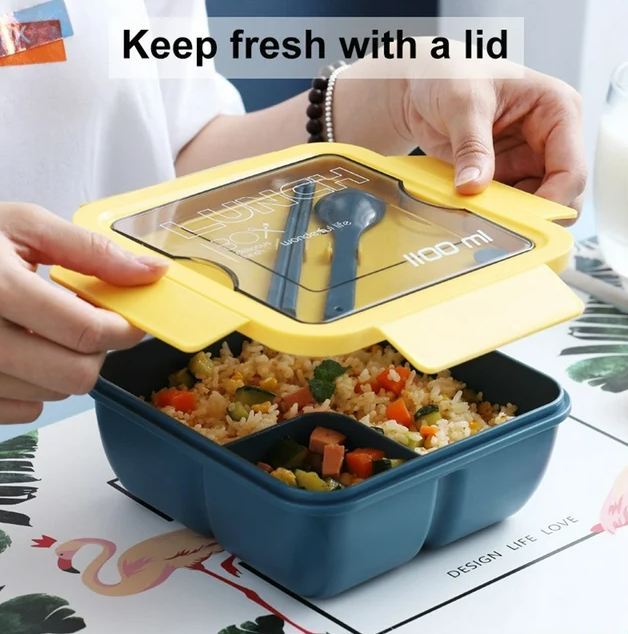 High Quality  Bento Box Waterproof Good Sealing Double Layer Large Capacity Multifunction School Kids Lunch Food Container with Spoon