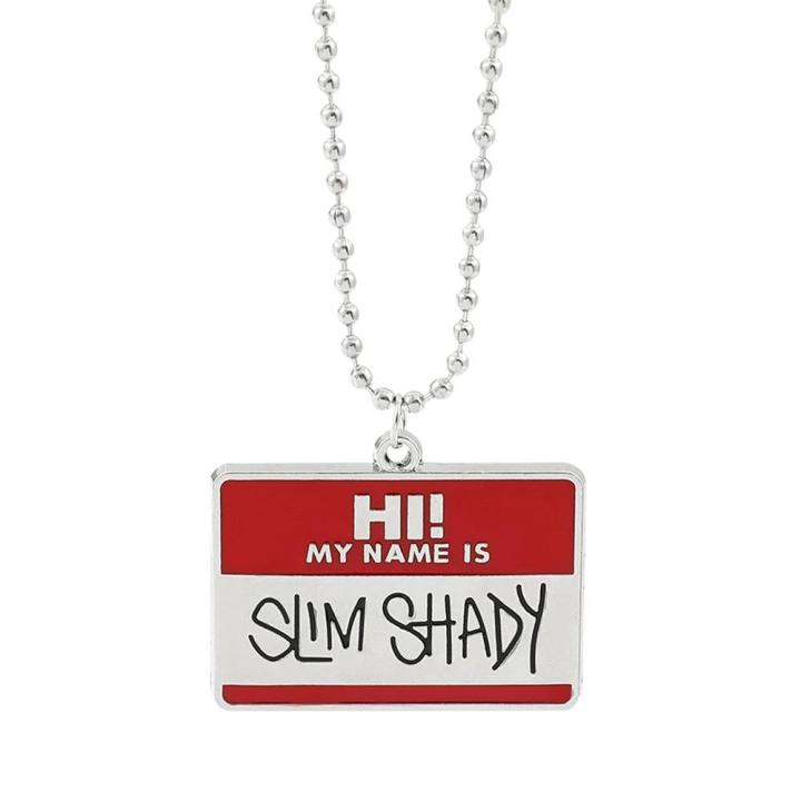 Trend Rapper Eminem Keychain Letter Hi My Name Is Slim Shady Metal Badge Pendant Neck Chain Collar Fashion Jewelry Accessories