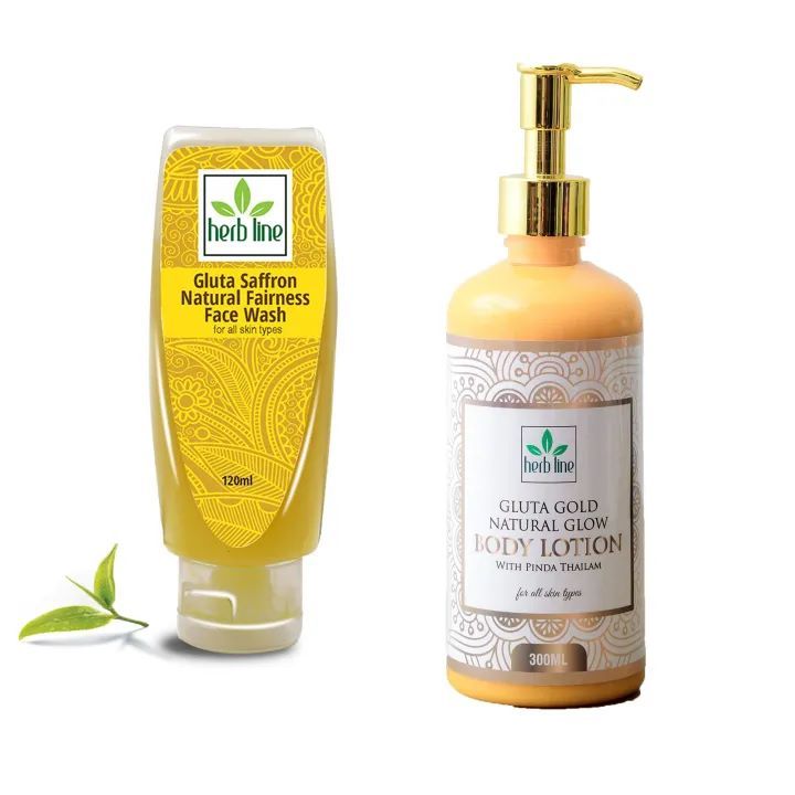Herb Line Saffron Natural Fairness Face Wash & Gluta Gold Natural Glow Body Lotion ( Herbline )