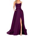 Deep Blue Prom Dresses Women's Long Dresses Criss-cross Satin Spaghetti Party Prom Dress Tie Formal Dresses for Women. 