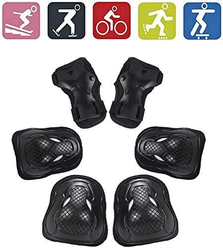 Bicycle Safety Protector Kit 6PCS for kids and youth Knee Elbow Wrist Pads Guards Protective Equipment for Cycling Scooter Knee Pads Set -  Pink, Blue, Red, Black