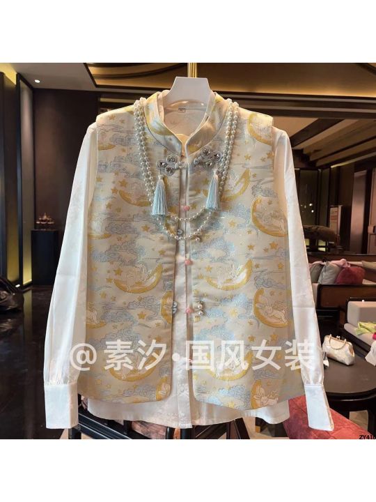 Chinese Style R Coat with National Fashion Tassel Jacquard Improved Embroidered Vest New Horse Style Stand Collar Tang Suit Buckle