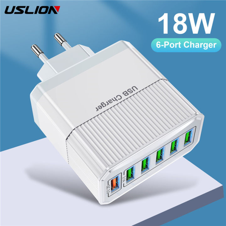 USLION 6 In 1 USB Charger Tablet Fast Charge Laptop Quick Charger EU KR UK US Plug Travel Phone Adapter For iPhone Xiaomi Poco