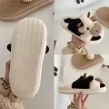 【ZIME】Women's Cartoon Cute Cow House Slippers Warm Plus Lined Closed Toe Fuzzy Home Slides Women's Fluffy Comfy Shoes Winter Autumn. 