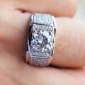 【IKE】Real  Mens Ring Full Diamond Wedding Proposal Engagement Luxury Charm Exquisite Romantic Classic Jewelry. 