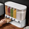 Wall-Mounted Dry Food Dispenser 6-Grid Cereal Dispensers Food Storage Container Kitchen Storage Tank for Cereal, Rice, Candy, Coffee Bean, Snack, Grain. 