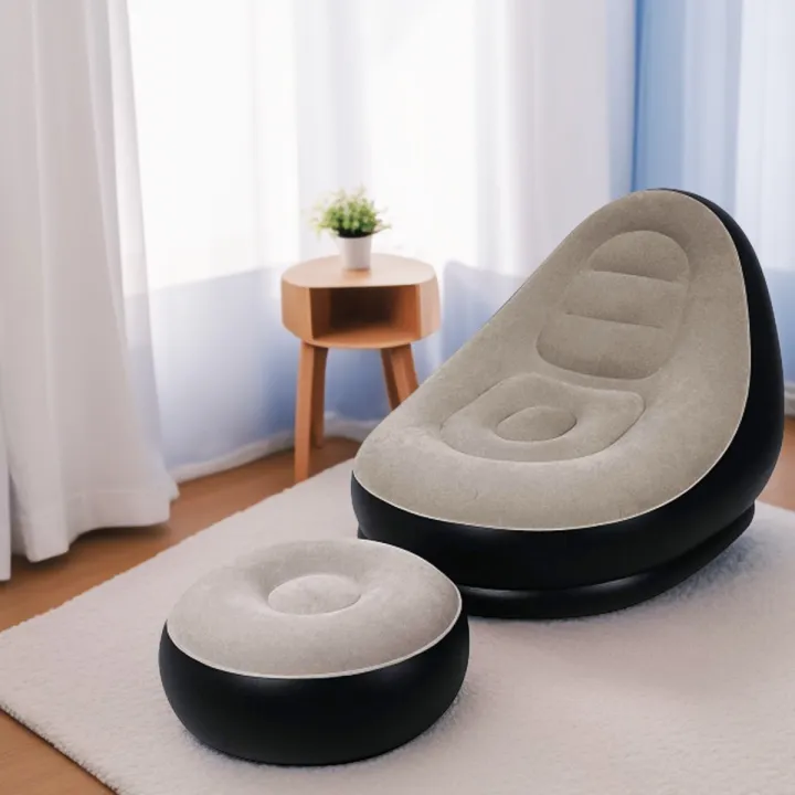Inflatable Lounge Chair with Footrest, Portable Inflatable Seats, Flocked Sofa, Inflatable Chair, Lazy Inflatable Single Sofa Bed for Indoor and Outdoor