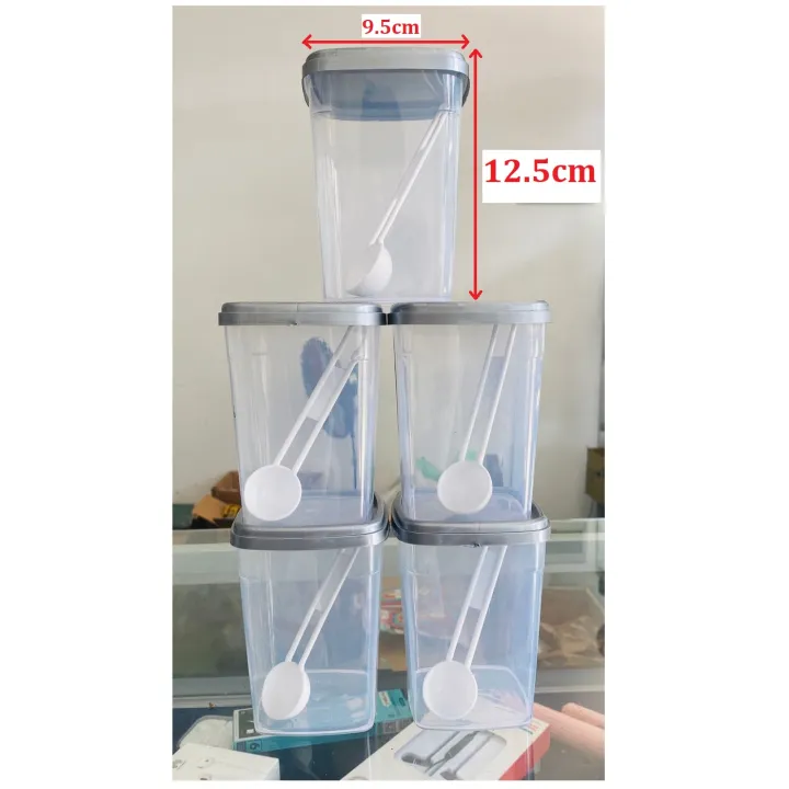 5%20Pieces%20Visual%20Kitchen%20Spicy%20Containers%20With%20SILVER%20Lid%20SQUARE%20SHAPE%20LARGE%20TUB%20Set%20Transparent%20Plastic%20Spice%20Bottles%20Jar%20with%20Spoon%20set%20-%20Image%203