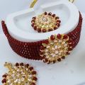 BOOM Adorable Gold-Plated maroon color crystal Pearl Choker Necklace Set for Women and girl With free box. 