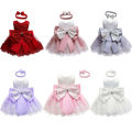 0-2Y Baby Girl Christmas Xmas Dress Princess Girls Cute Bowknot Party Gown Dresses The cotton content is greater than 50%. 