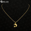 Gold Plated Box Chain & Dolphin White Stone Pendant 18 inch Stylish Necklace Design For Women Free Gift Box SJ-WCP. 